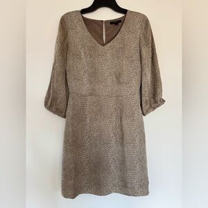 Banana Republic Tan Dress with V-Neck and Bishop Sleeves